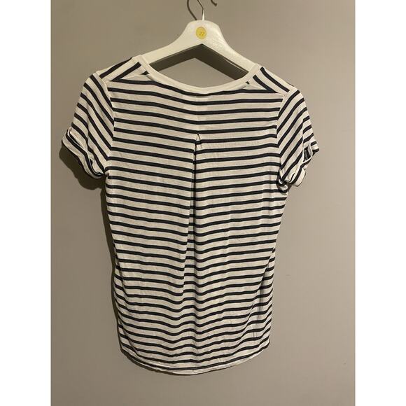 Majestic Paris Neiman‎ Blue White Striped V Neck Short Sleeve T Shirt Top Size 1 - Picture 4 of 4